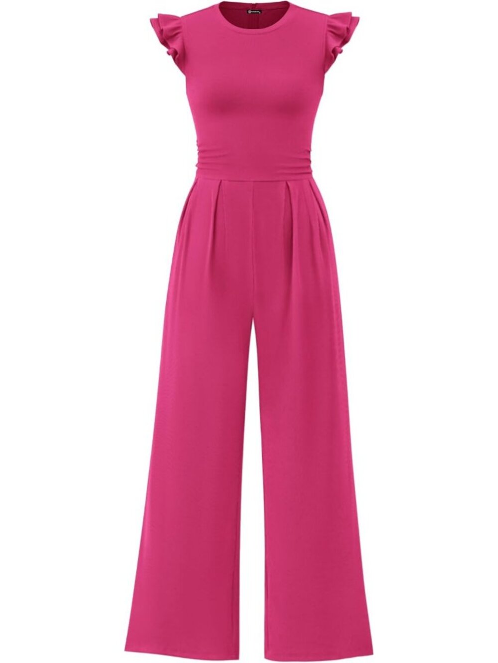 Women's Rose Red Fashion Ruffle Cap Sleeve Crew Neck Rib Knit One Piece Romper